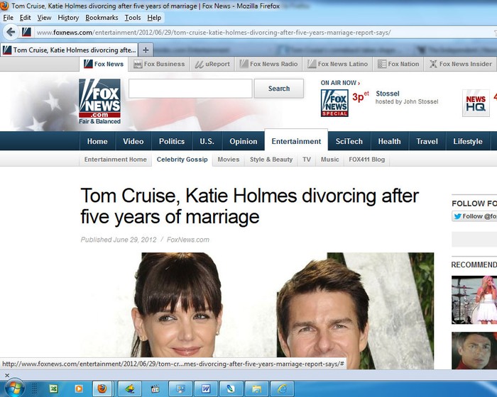 Foxnews đưa tin: Tom Cruise và Katie Holmes chia tay sau 5 năm gắn bó